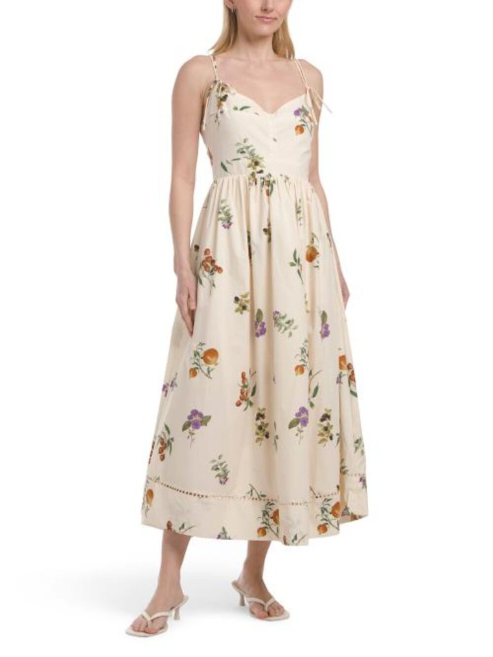 En Saison Cream Midi Dress with Orange & Purple Floral Print